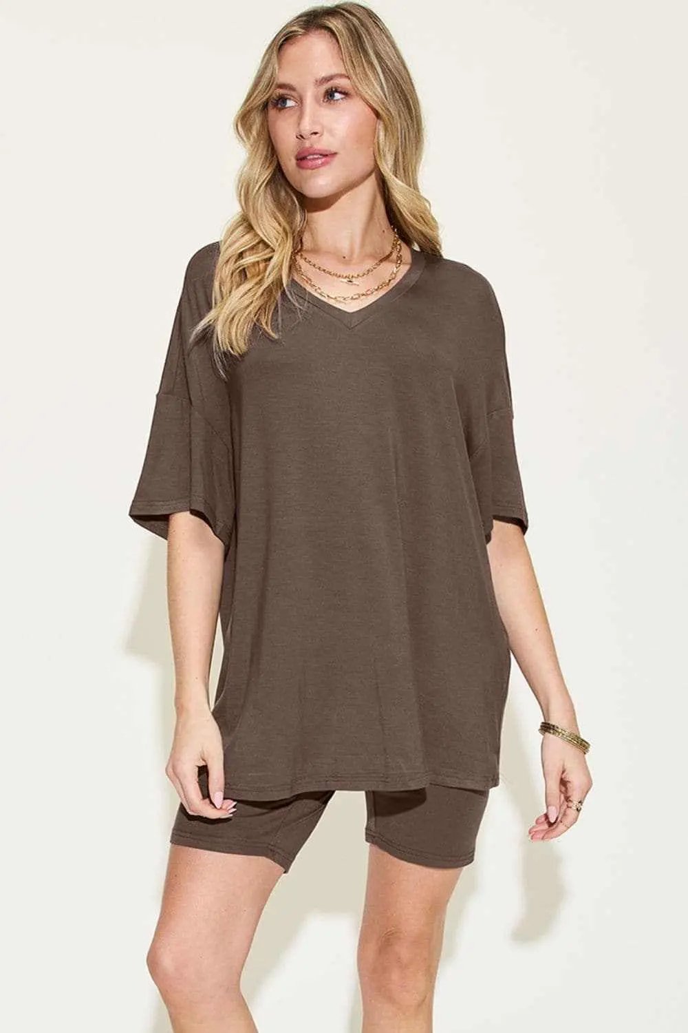 Basic Bae v-neck t-shirt & shorts set - Love Salve 