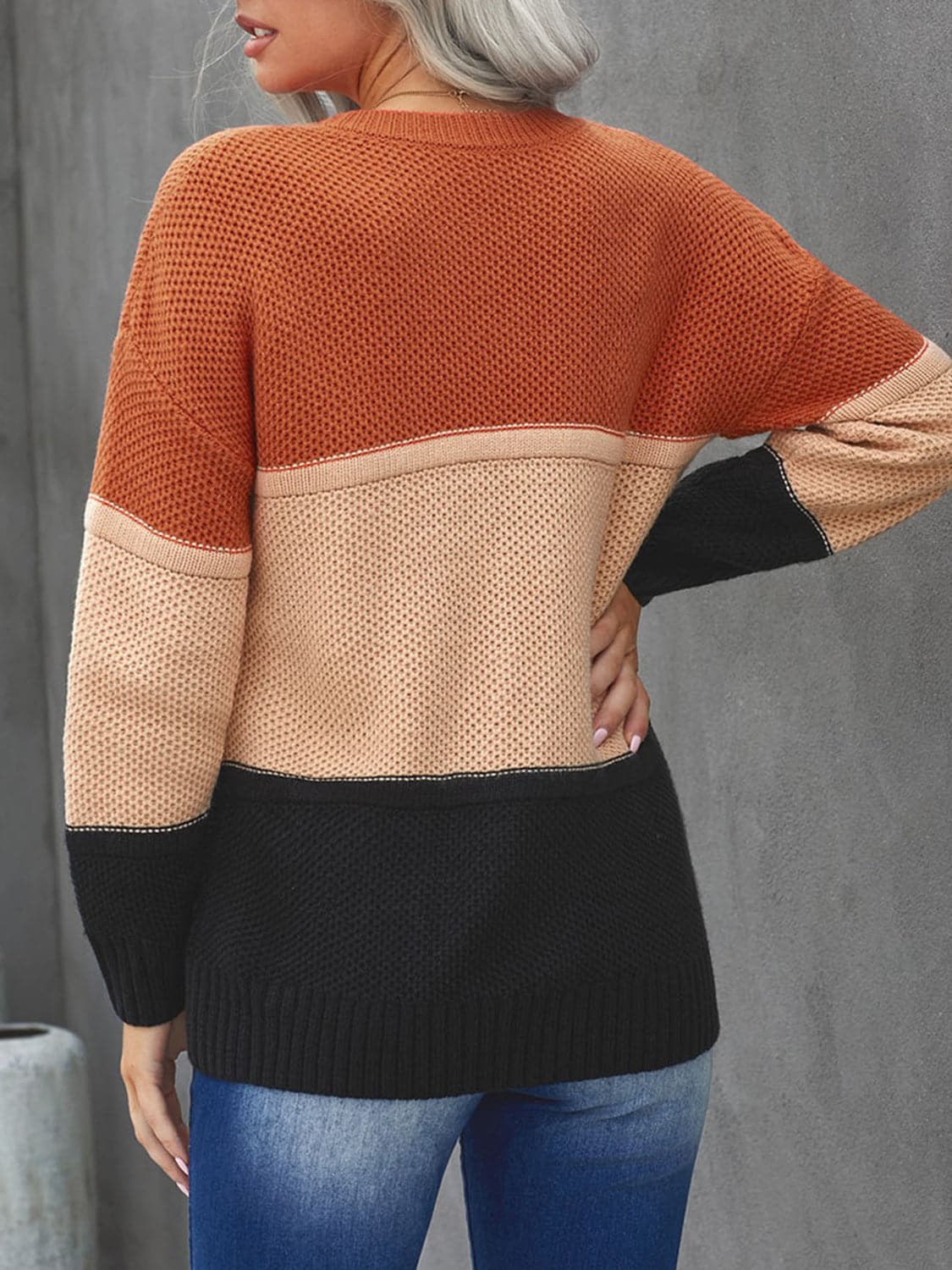 Color Block Dropped Shoulder Sweater.