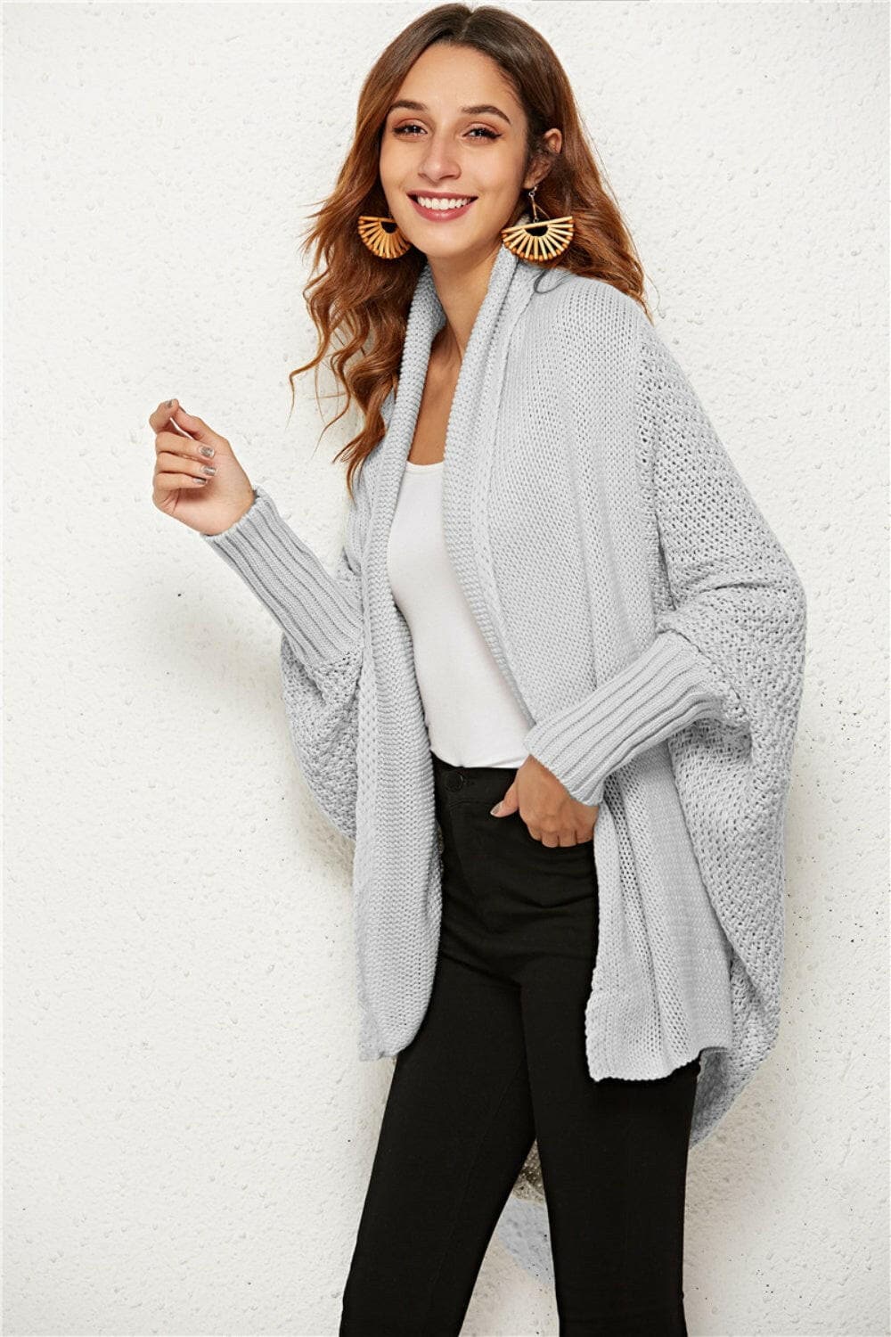 Open Front Batwing Sleeve Cardigan.