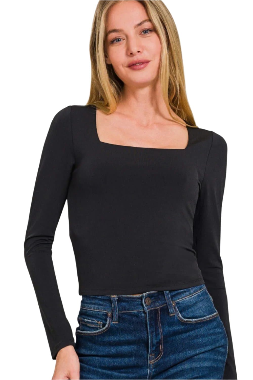 Sleek square neck fitted long sleeve tee