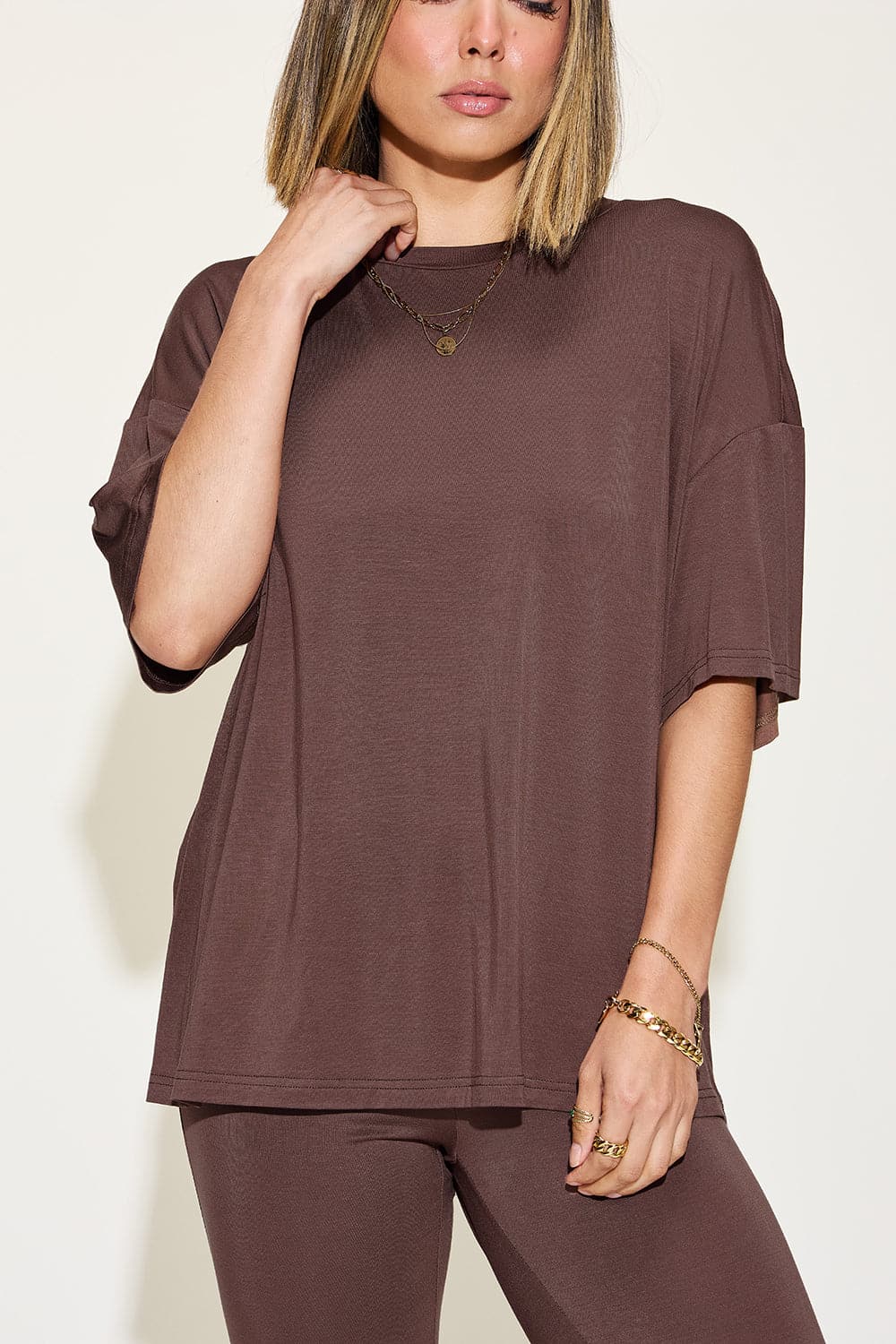 Bamboo bliss: Relaxed drop shoulder tee and flare pants set