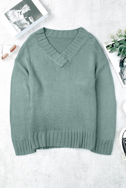 V-Neck Dropped Shoulder Sweater.