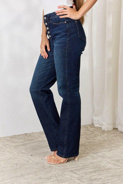 Judy Blue Full Size Button-Fly Straight Jeans.