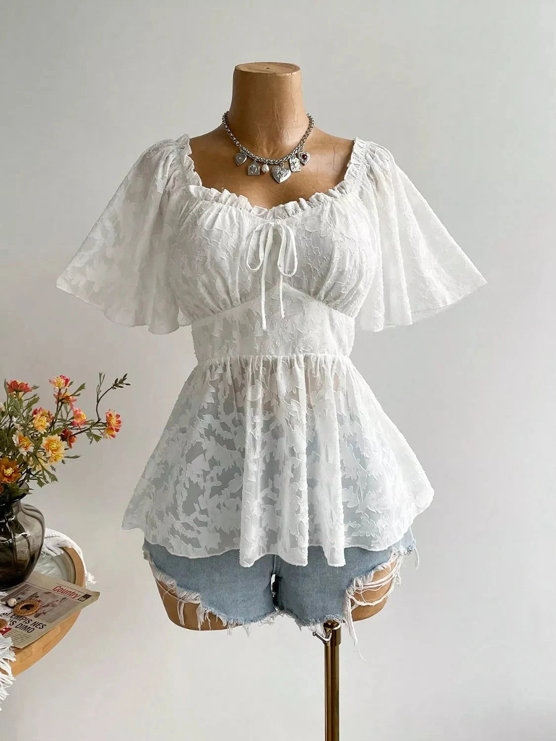 Plus Size Floral Flutter Sleeve Blouse with Smocked Back Coco’s Tee Boutique