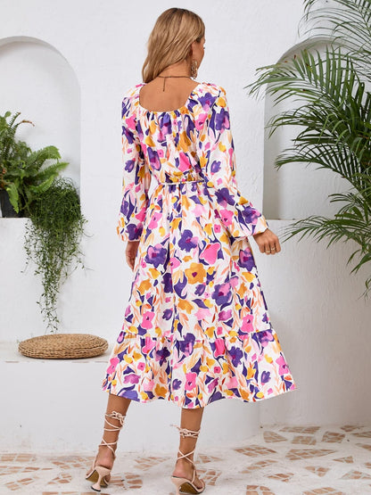 Printed Long Sleeve Midi Dress.