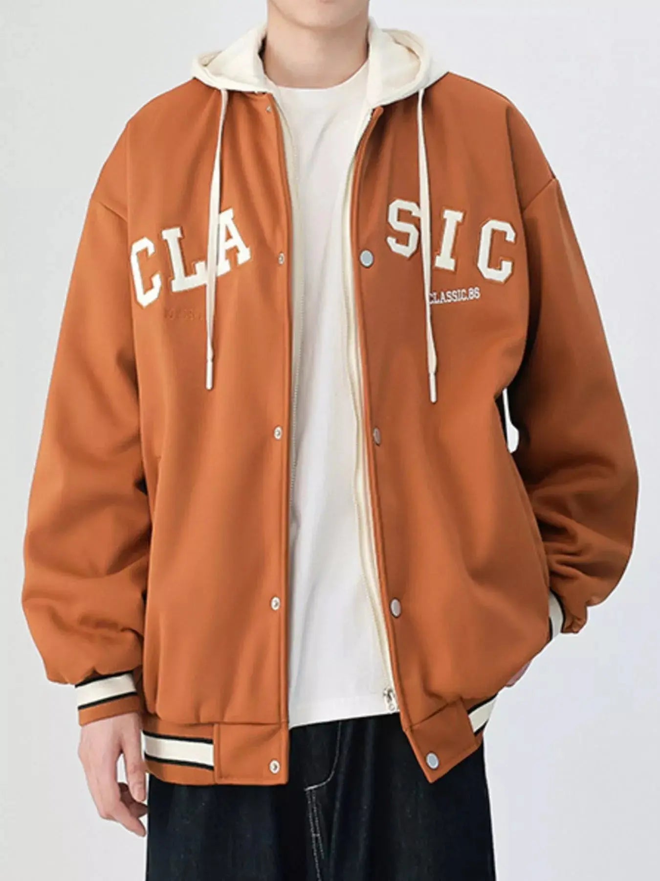 Men's Plus Size Snap Down Long Sleeve Drawstring Hooded Jacket Simply Love