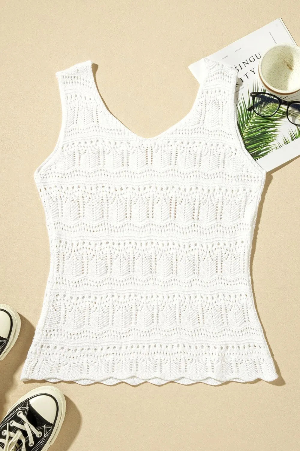 V Neck Textured Hollow-Out Sweater Vest
