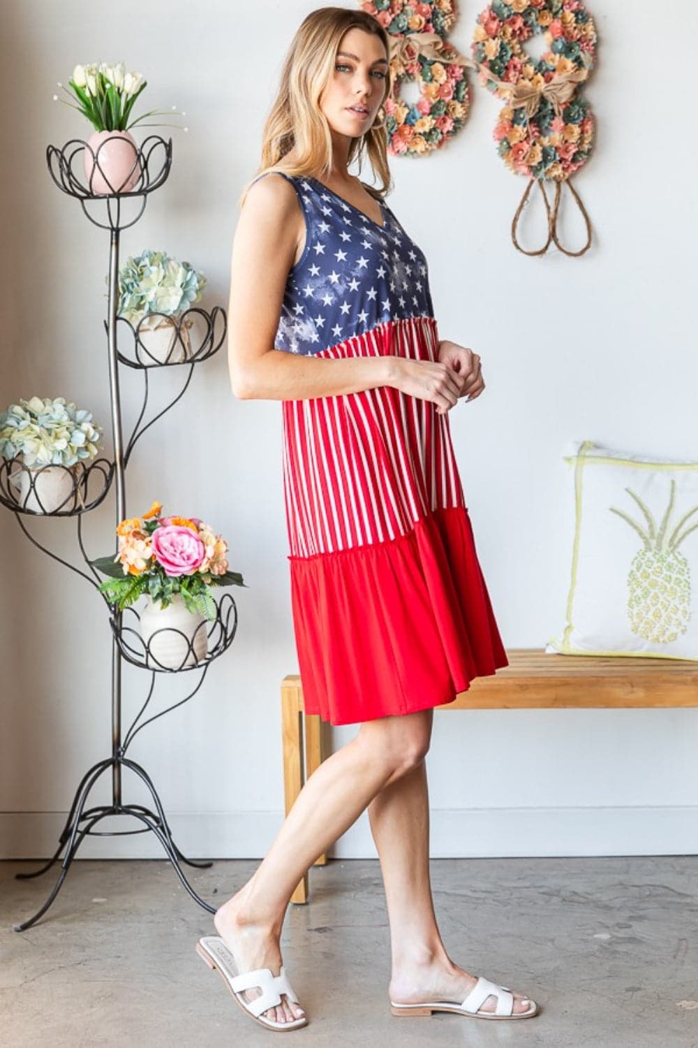 Heimish Full Size US Flag Theme Contrast Tank Dress.