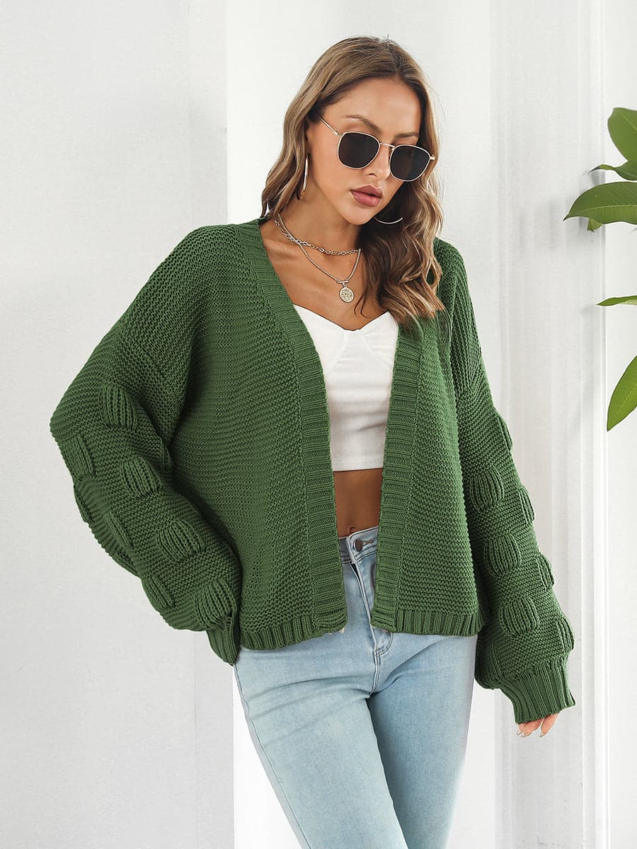 Open Front Ribbed Trim Cardigan.