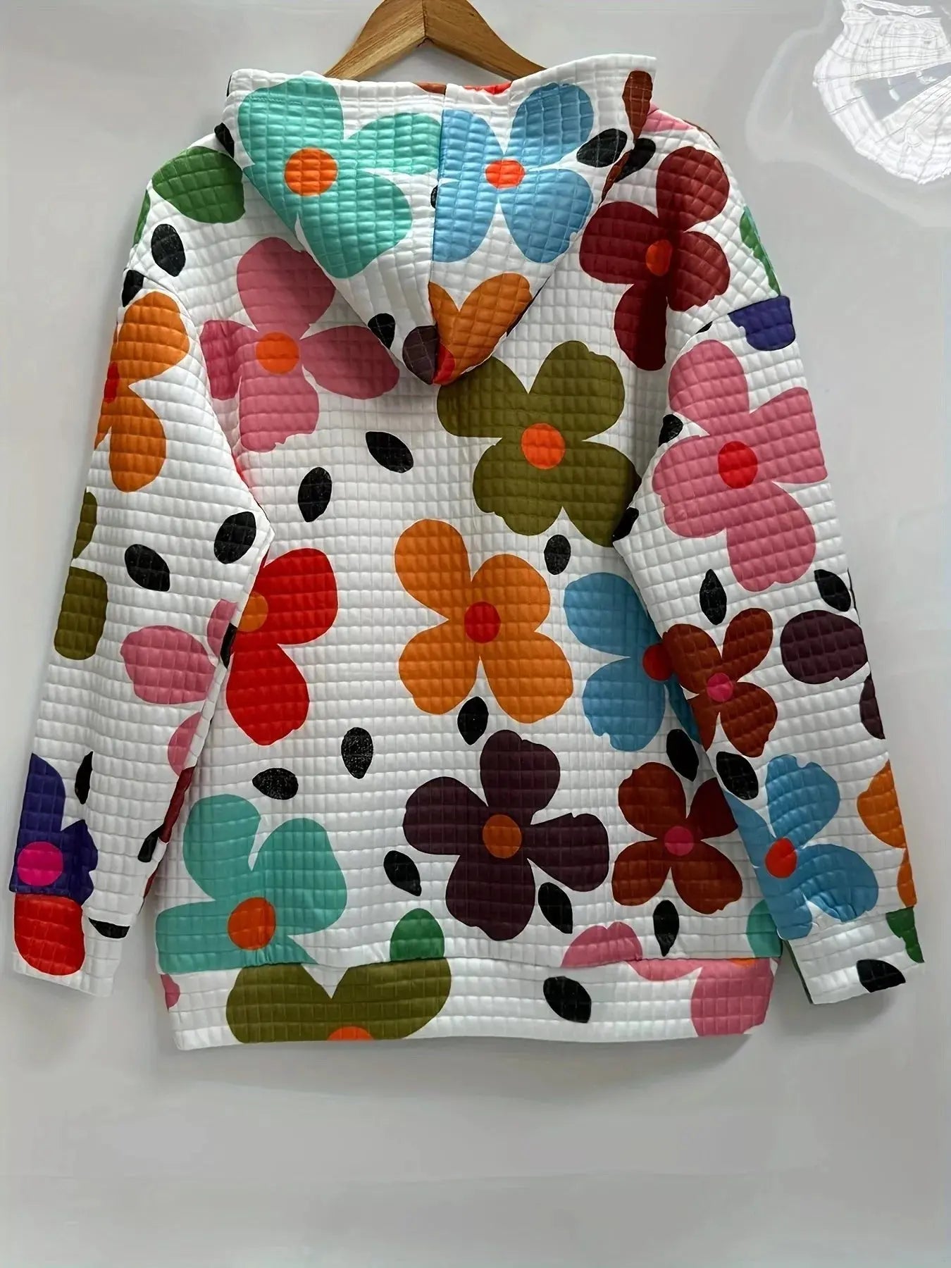 Floral Print Textured Drawstring Hoodie Simply Love