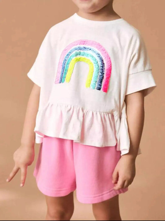 Children's Sequin Rainbow Top and Shorts Set Simply Love