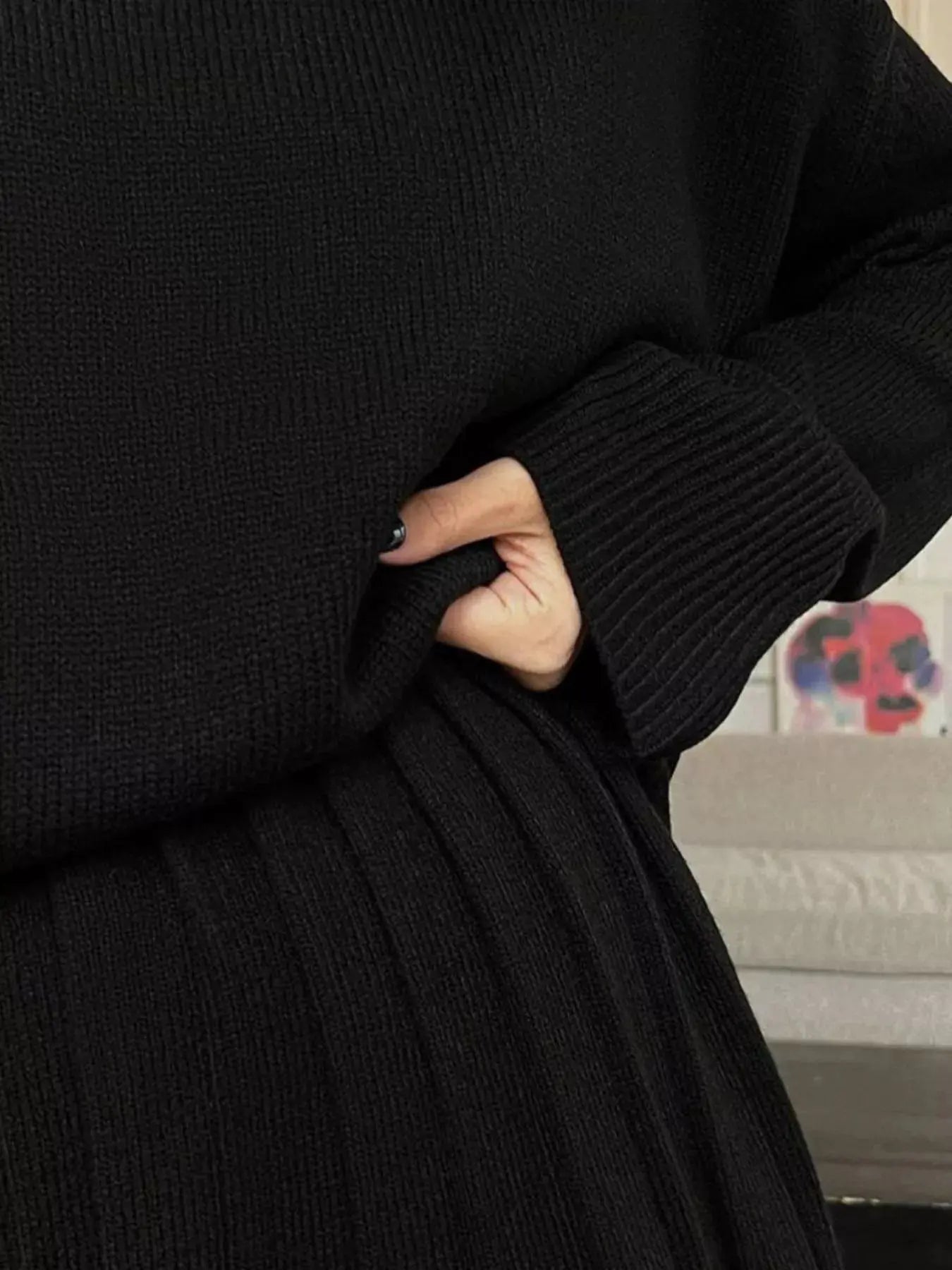 Round Neck Top and Pleated Skirt Sweater Set Simply Love