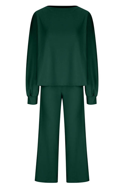 Sleek Basic Two-Piece Long Sleeve Top and Pants Set