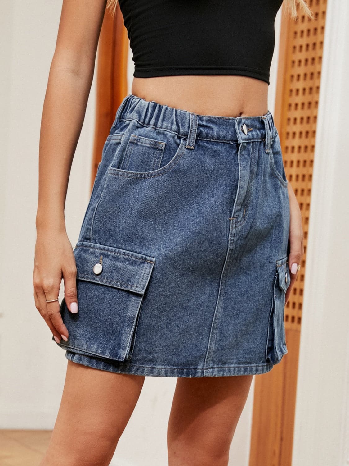 High Waist Denim Skirt.