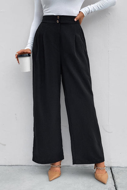 High Waist Ruched Pocketed Wide Leg Pants.