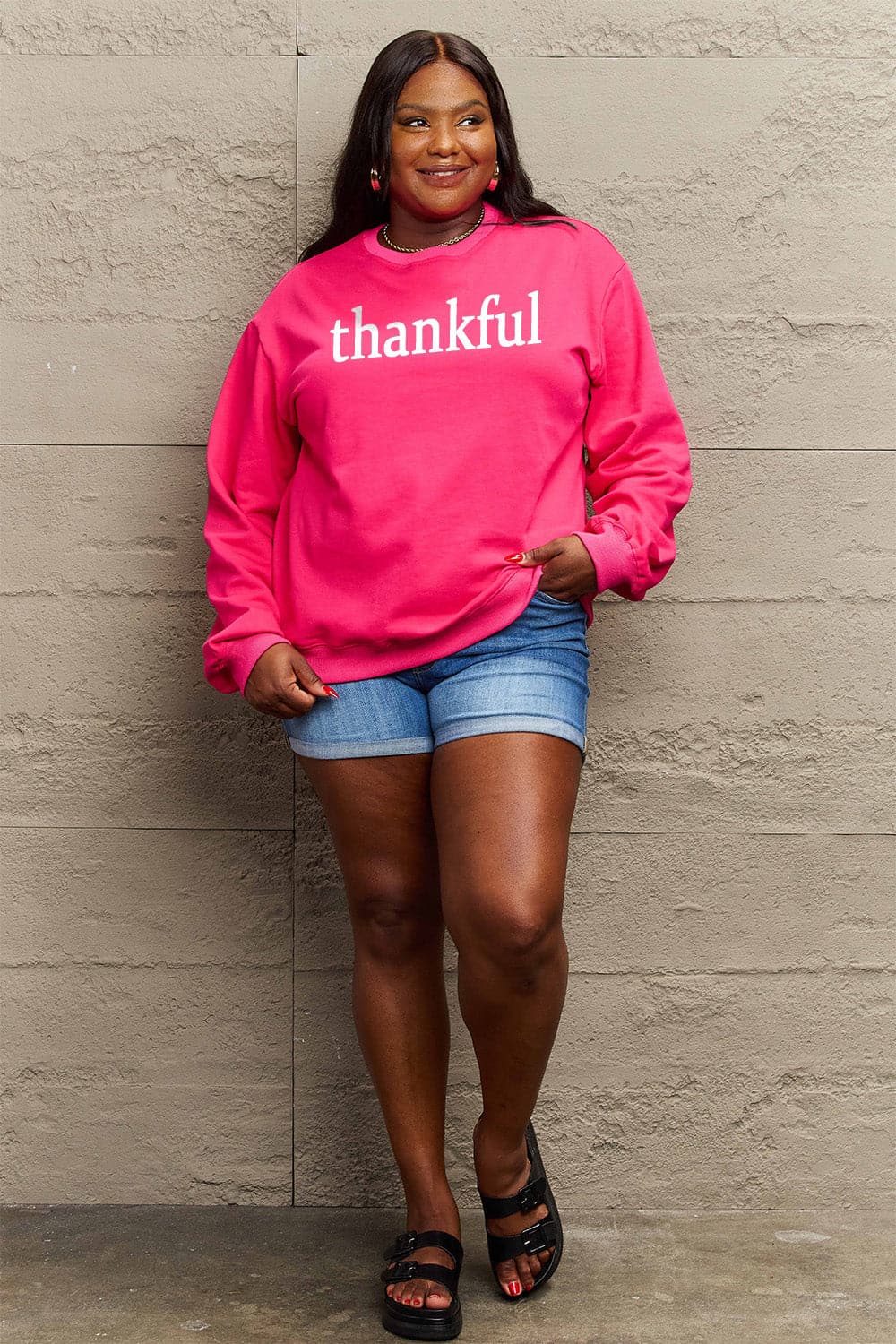 Simply Love Full Size THANKFUL Graphic Sweatshirt.