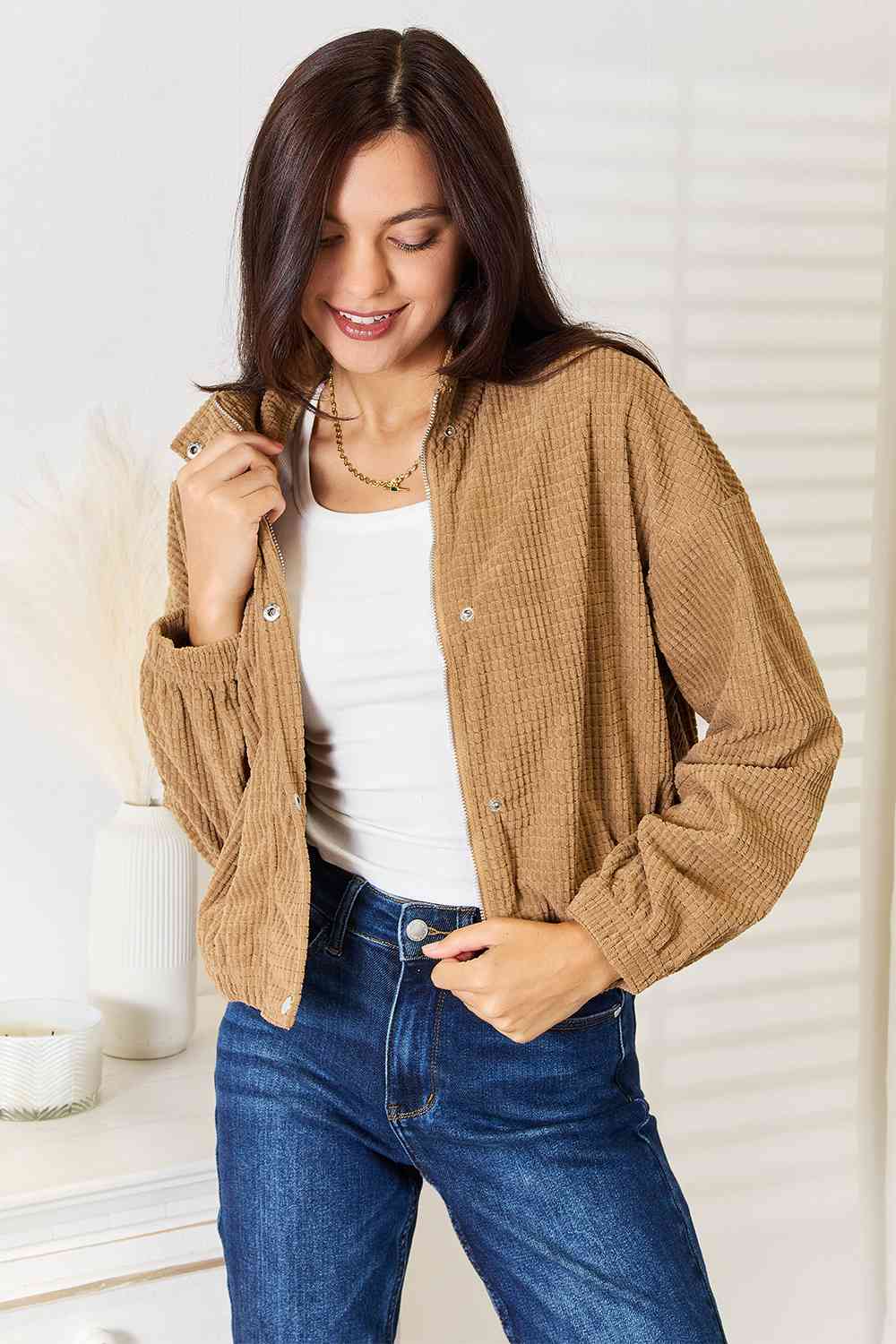 Double Take Long Sleeve Dropped Shoulder Jacket - Love Salve
