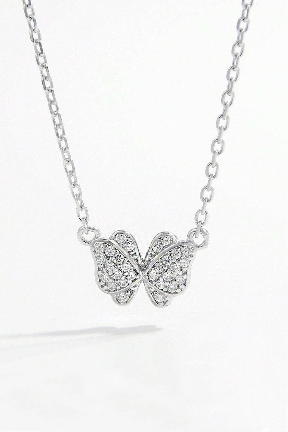 925 Sterling Silver Zircon Butterfly Pendant Necklace.