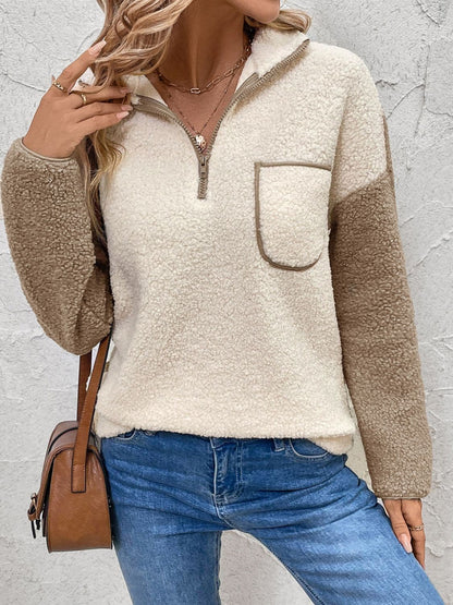 Chic contrast half-zip pullover sweatshirt