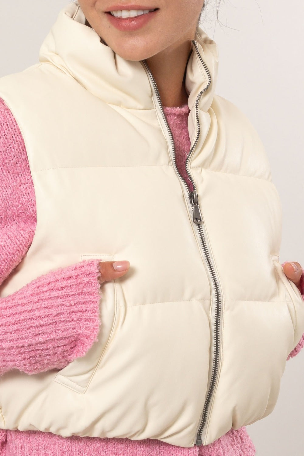 Leather Zip Up Cropped Puffer Vest Coco’s Tee Boutique