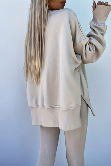 Premium Jet Stream Oversize Slit Sweatshirt Ribbed Leggings 2pc Set