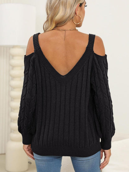 Cozy cable-knit heart v-neck sweater