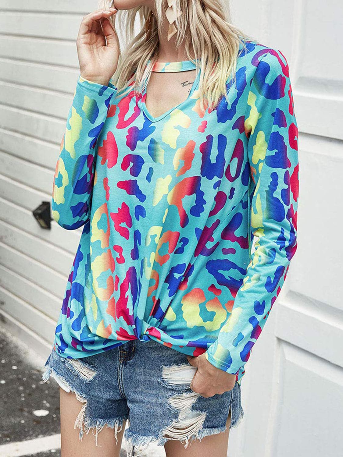 Stylish cutout long sleeve tee