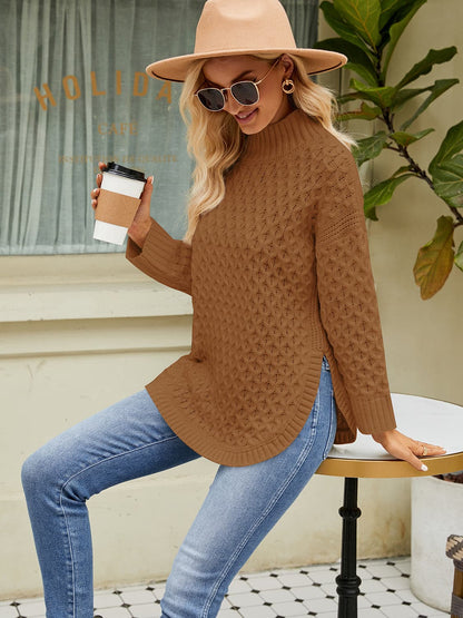 Mock Neck Slit Sweater.