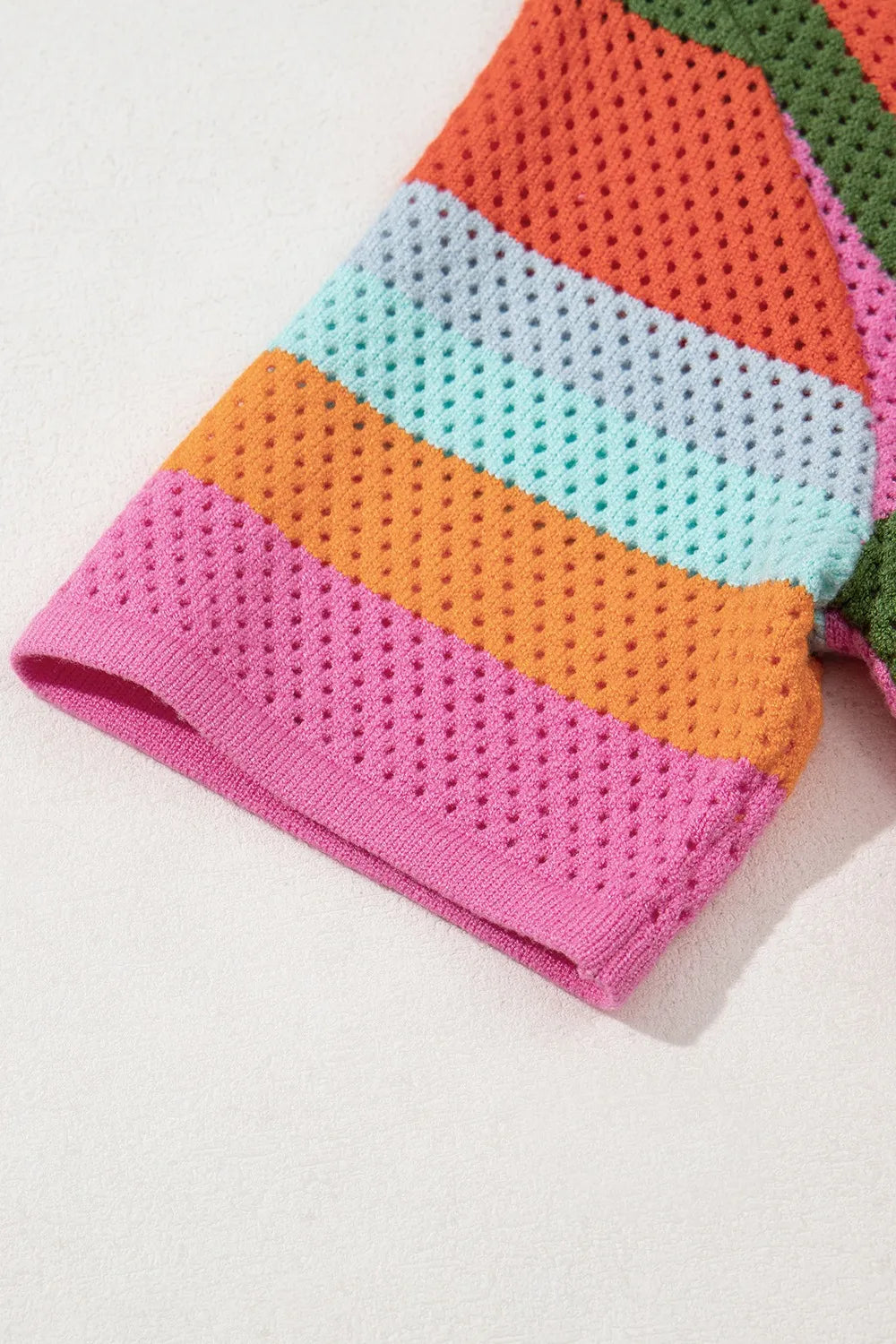 Color Block Eyelet Casual Knit Top