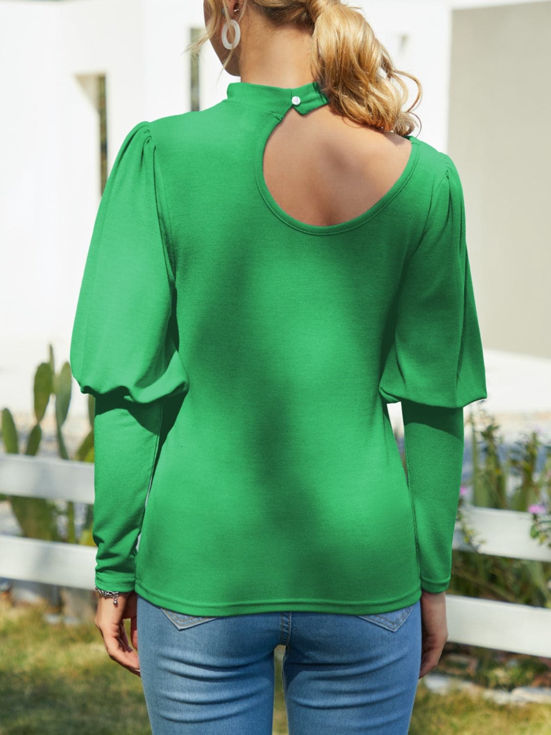 Cutout Mock Neck Long Sleeve T-Shirt.