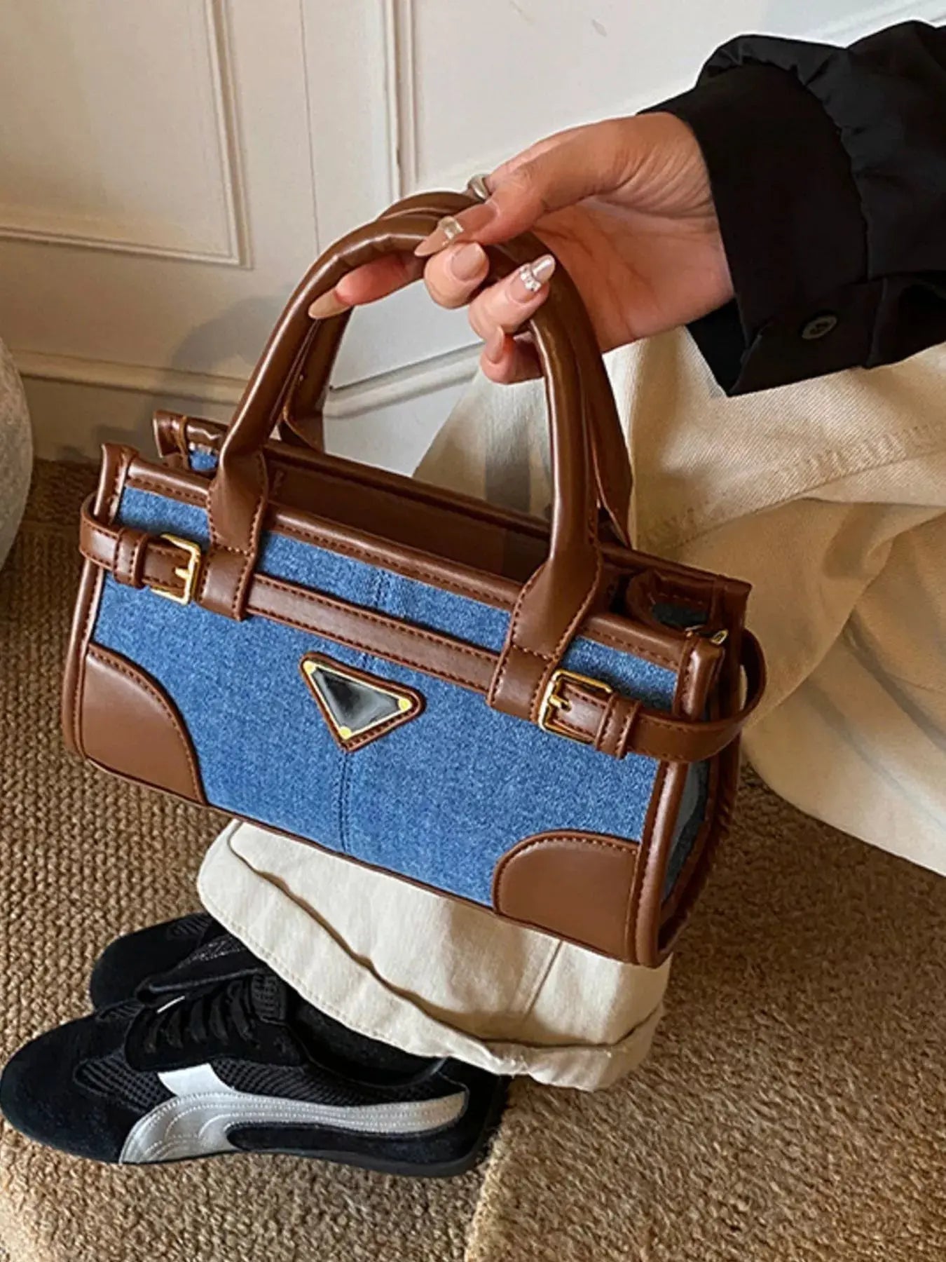 Denim Patchwork Buckle Decor Crossbody Bag Simply Love