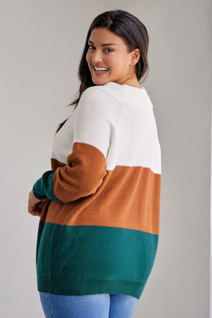 Plus Size Color Block Long Sleeve SweaterFeatures: Basic style
Stretch: Slightly stretchy
Material composition: 50% viscose, 28% polyester, 22% nylon
Care instructions: Machine wash cold. Tumble dry low.
ImLove Salve Size Color Block Long Sleeve Sweaterplus