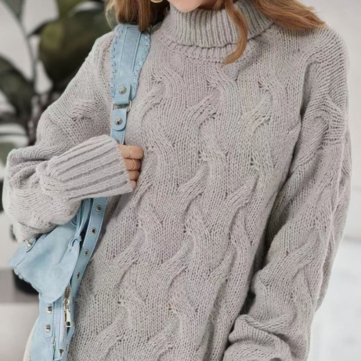 Cable-Knit Turtleneck Sweater Dress.