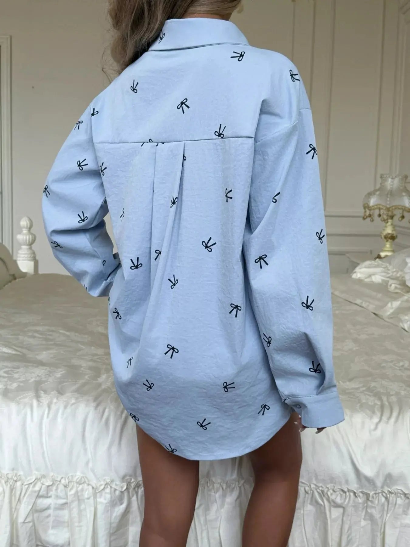 Bow Print Long Sleeve Shirt Simply Love