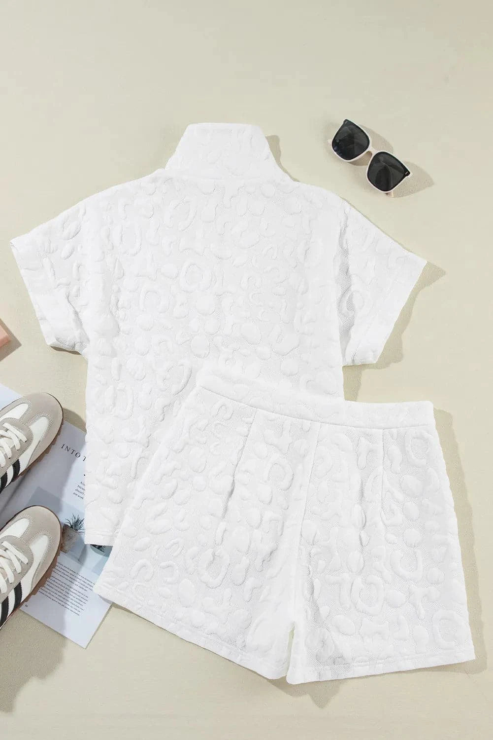 Half Zip Short Sleeve Top and Shorts Set.