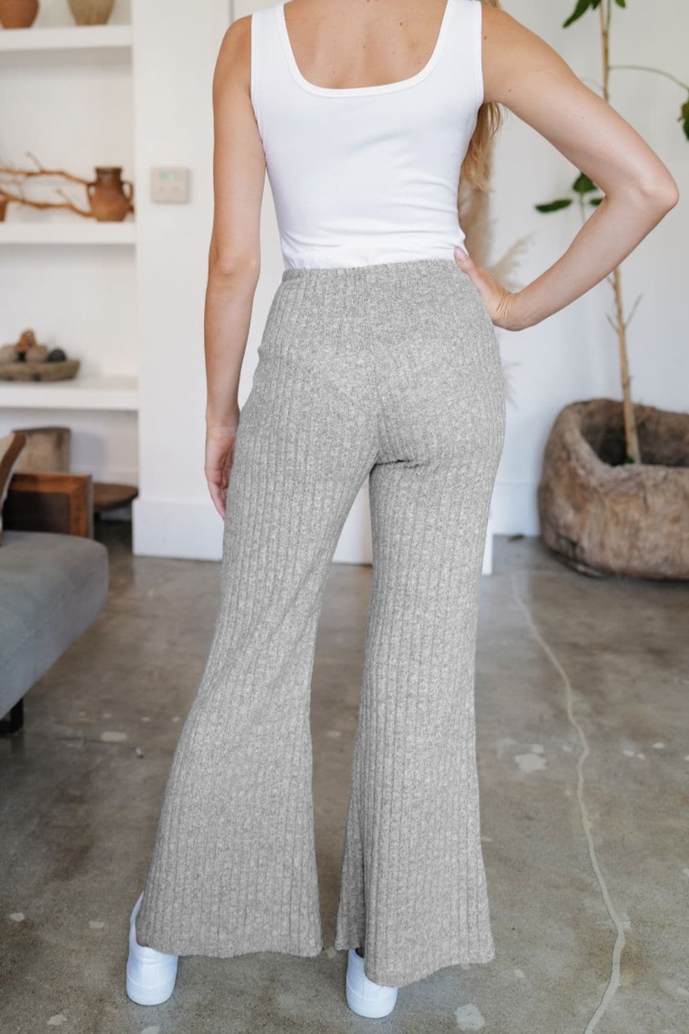 Ribbed High Waist Flare Pants.