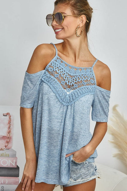 BiBi Front Crochet Lace Adjustable Strap Top.