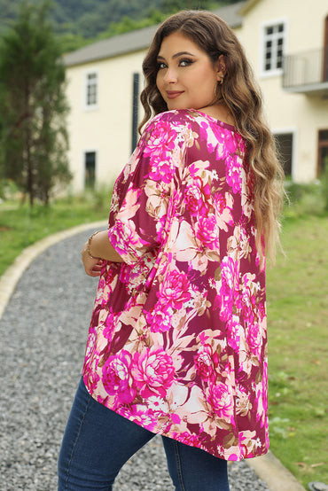 Floral charm plus size short sleeve blouse in vibrant red