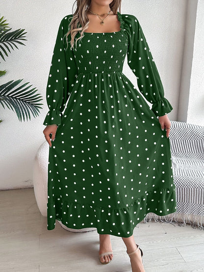 Polka Dot Flounce Sleeve Midi Dress.