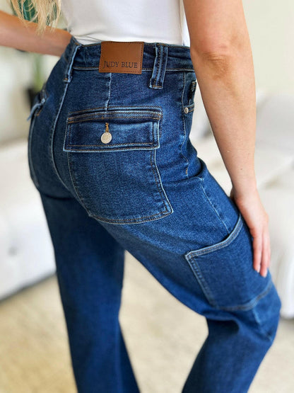 Judy Blue Full Size High Waist Straight Cargo Jeans.