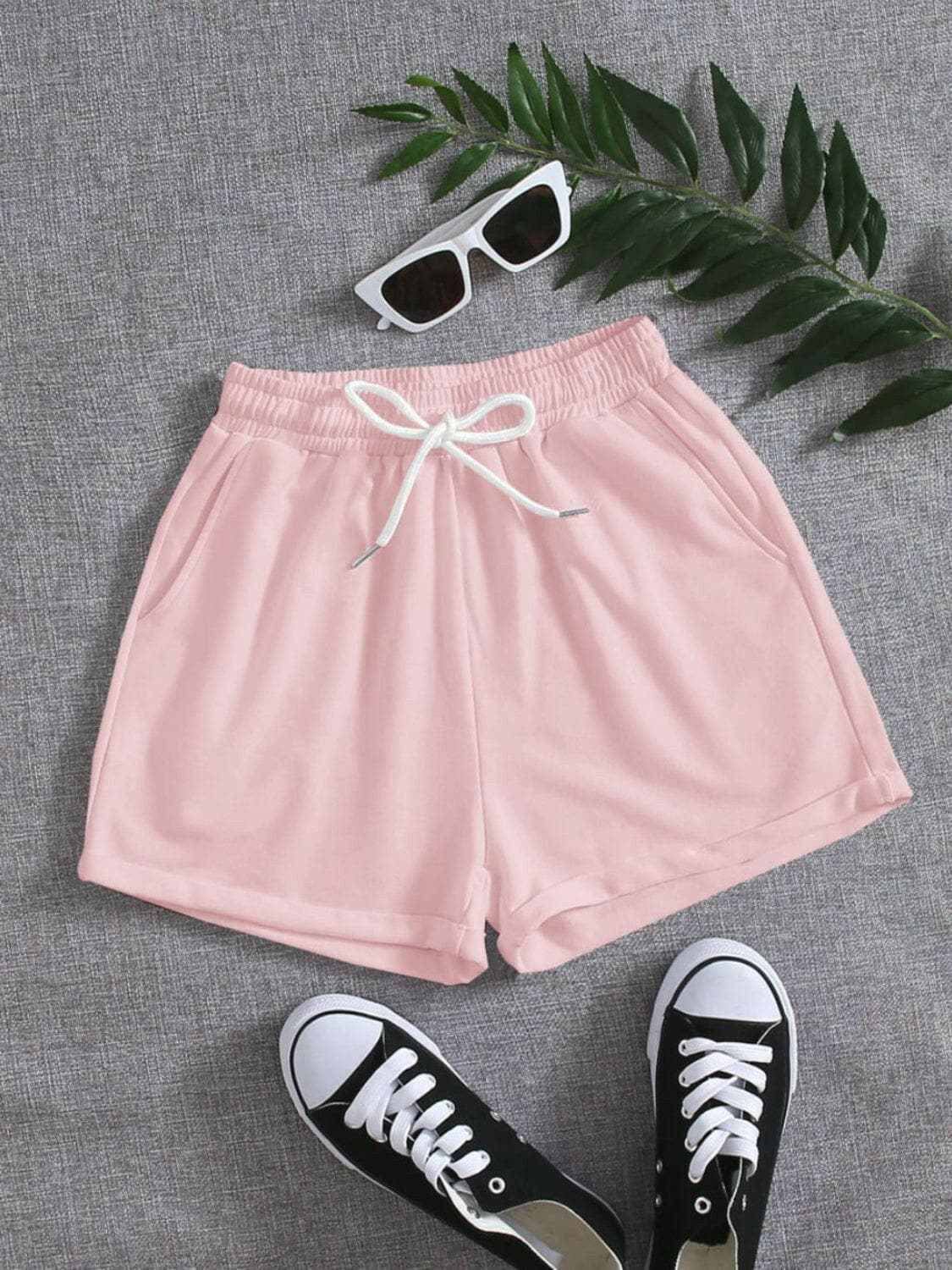 Drawstring Pocketed Elastic Waist Shorts.