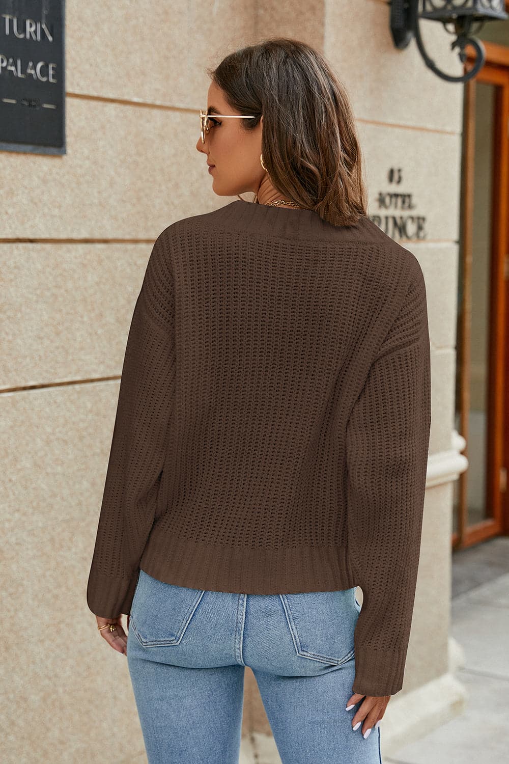 Openwork Surplice Long Sleeve Sweater.