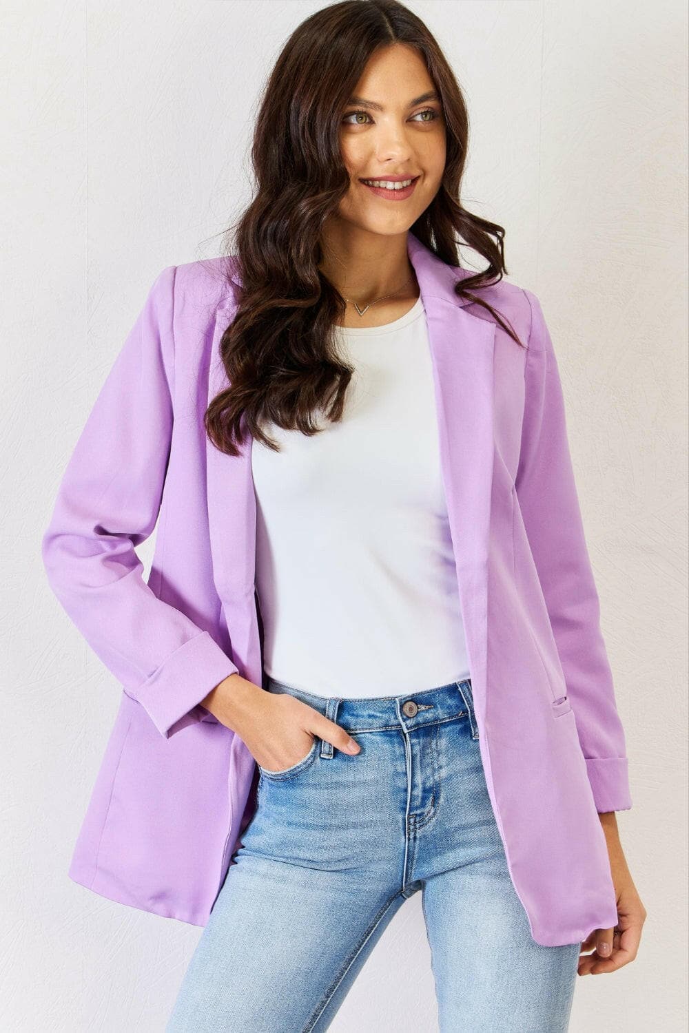 Zenana Open Front Long Sleeve Blazer.