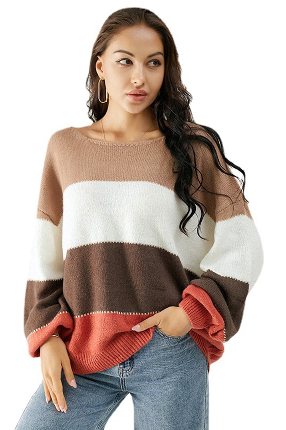 Color Block Dropped Shoulder Sweater.