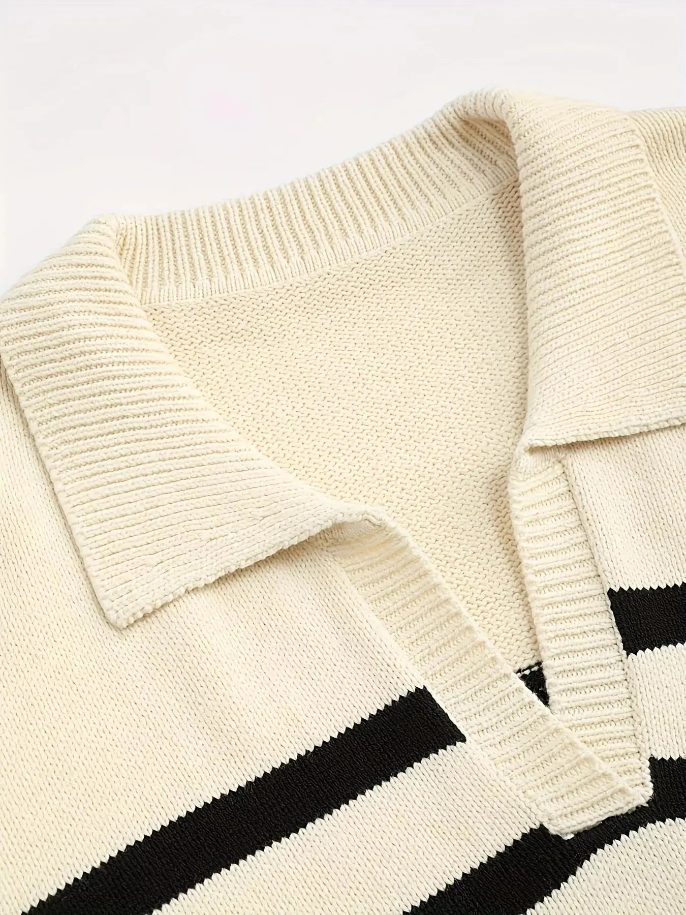 Striped Polo Collar Knit Sweater Simply Love