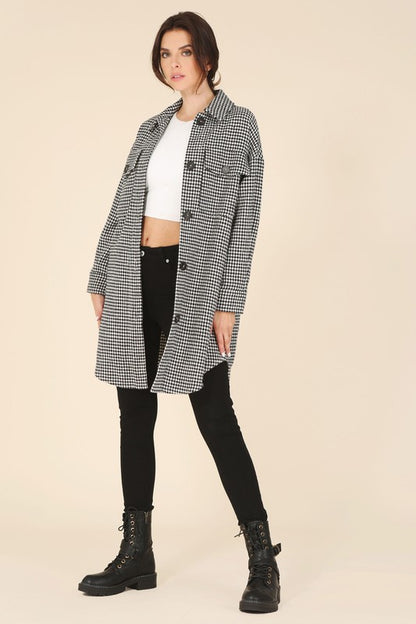 Houndstooth long shirt jacket