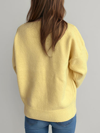 Round Neck Dropped Shoulder Long Sleeve Sweater