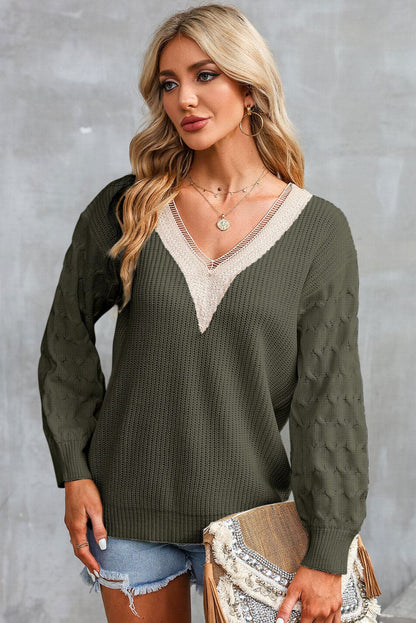 Contrast V-Neck Sweater.