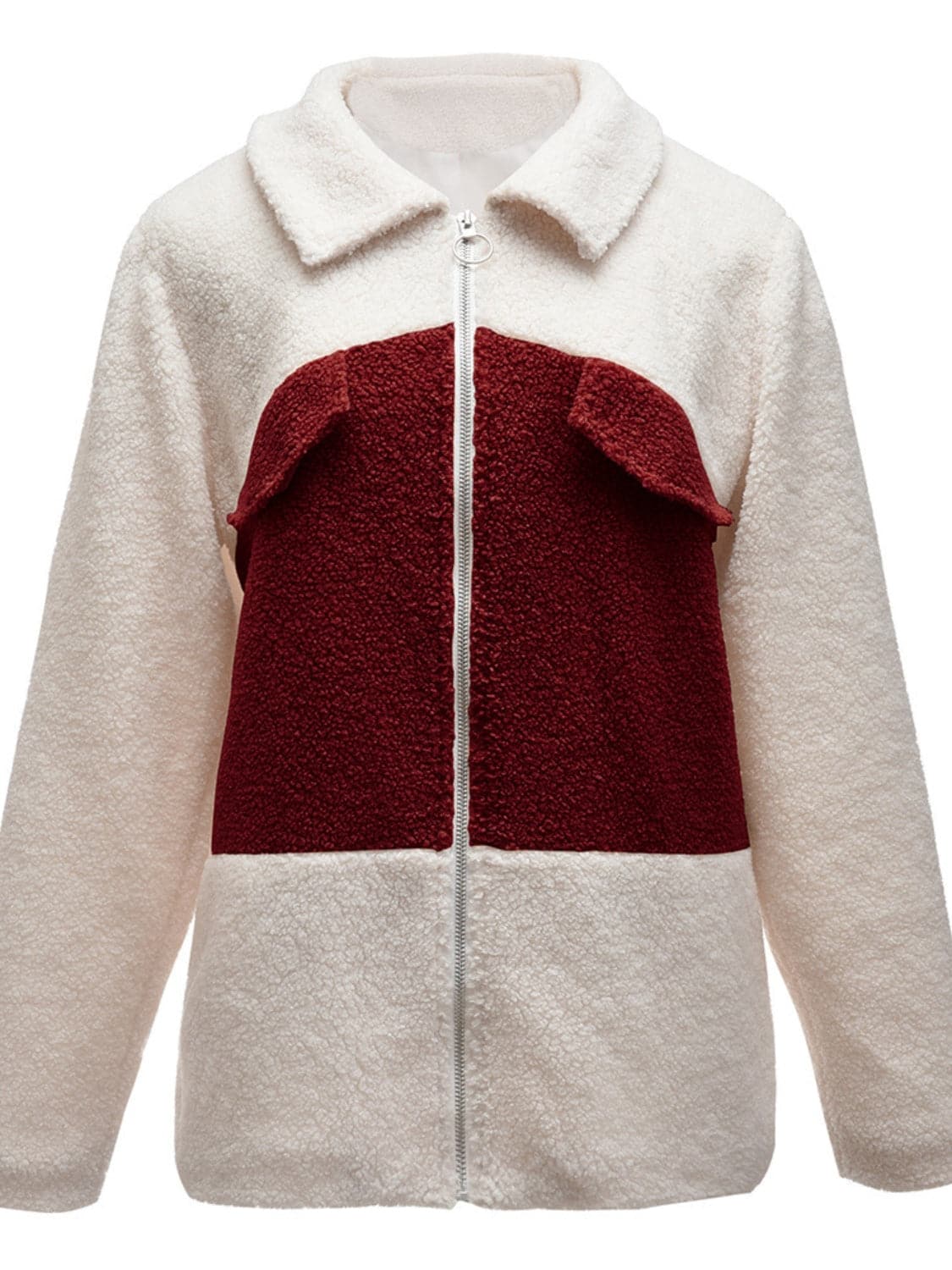 Plush Contrast Zip Up Coat.