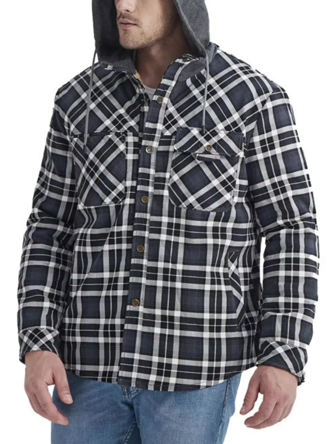 Men's Snap Down Plaid Flannel Hooded Jacket Simply Love